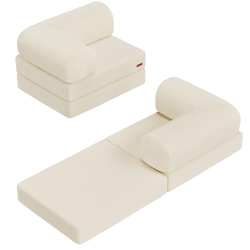 COMAX Folding Sofa Bed, Convertible Chair Bed Corduroy 3-in-1 Foldable Floor Couch with High-Density Foam, Futon Sofa Sleeper Mattress