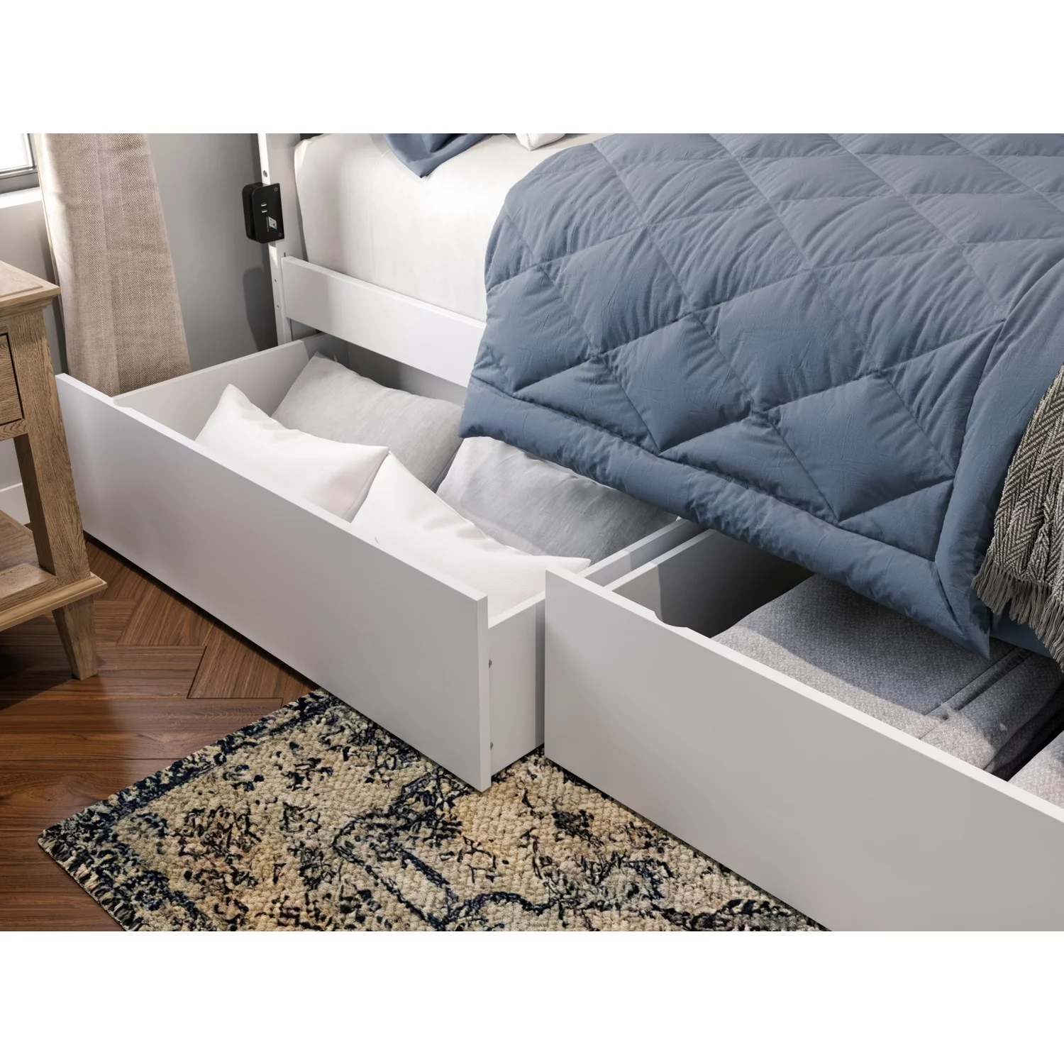 AFI Canyon Wood King Size Platform Bed with 2 Storage Drawers in White