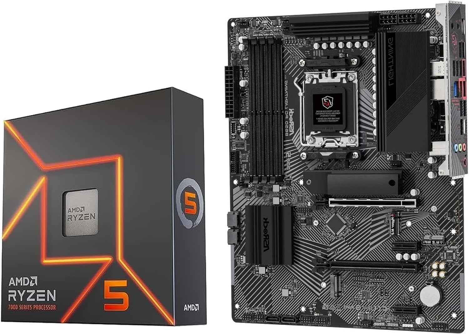 ASRock B650 PG Lighting AM5 ATX Motherboard Bundle with AMD Ryzen 5 7600X, 4 Slots DDR5, PCIE 4.0 x16, 3 M.2 Slots, 2.5Gb LAN, 7.1 Nahimic Audio