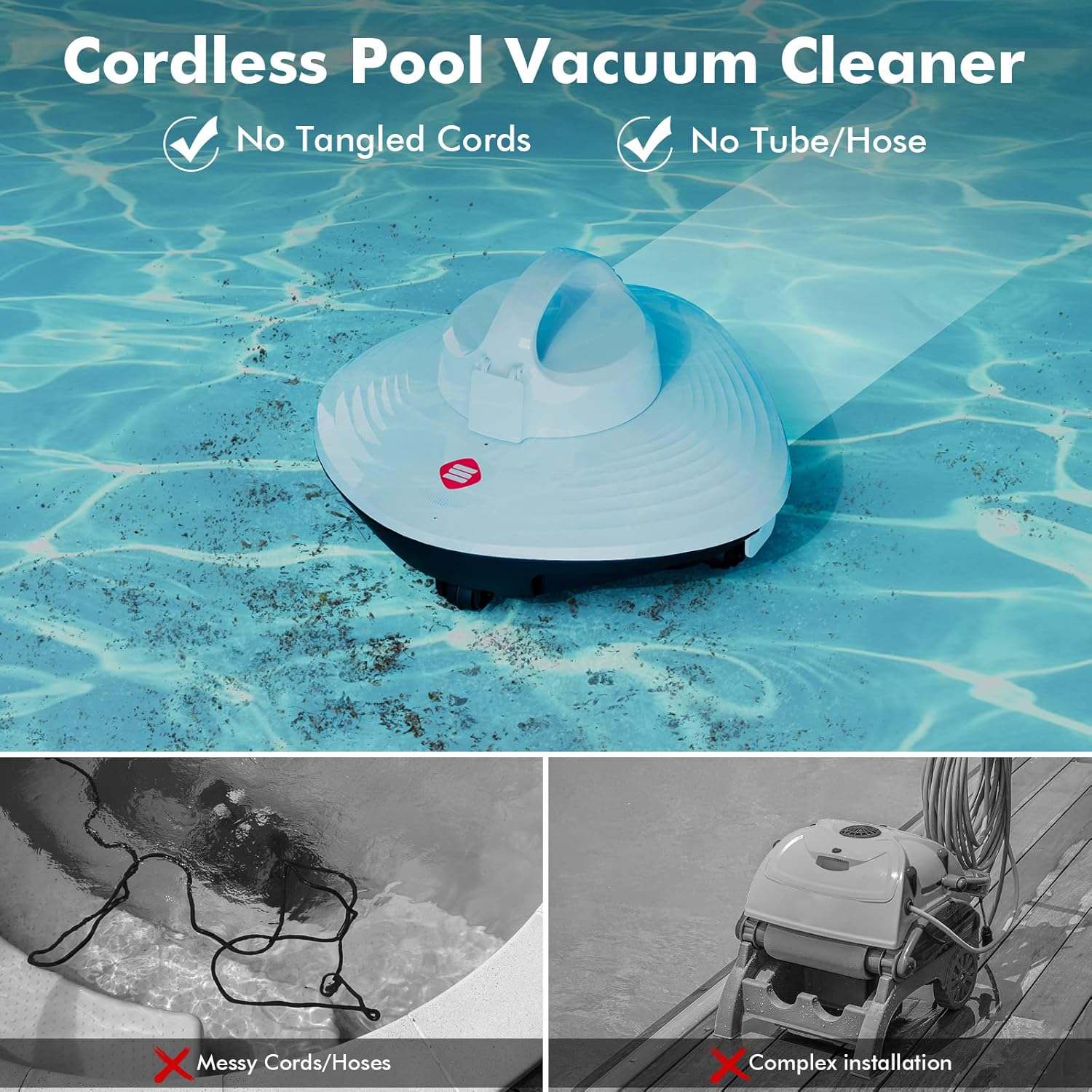 HYDRUS Robotic Cordless Pool Vacuum Cleaner with Brushless Motor,Powerful Pool Robot for Above Ground Pools, Up to 90 Mins Runtime, Self-Parking