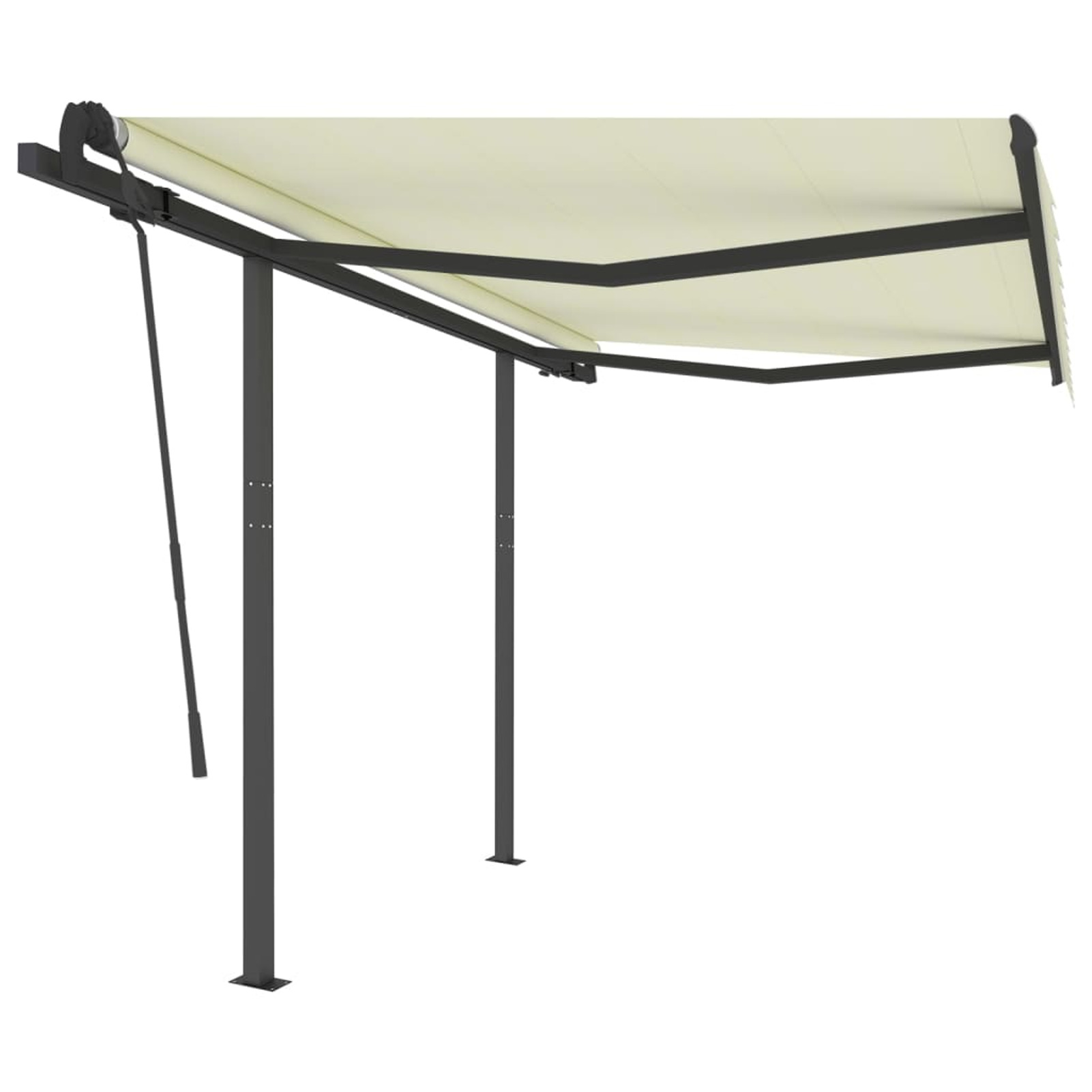 moobody Manual Retractable Awning with Posts Outdoor Canopy Sunshade Shelter Cream for Patio, Balcony, Backyard, Garden