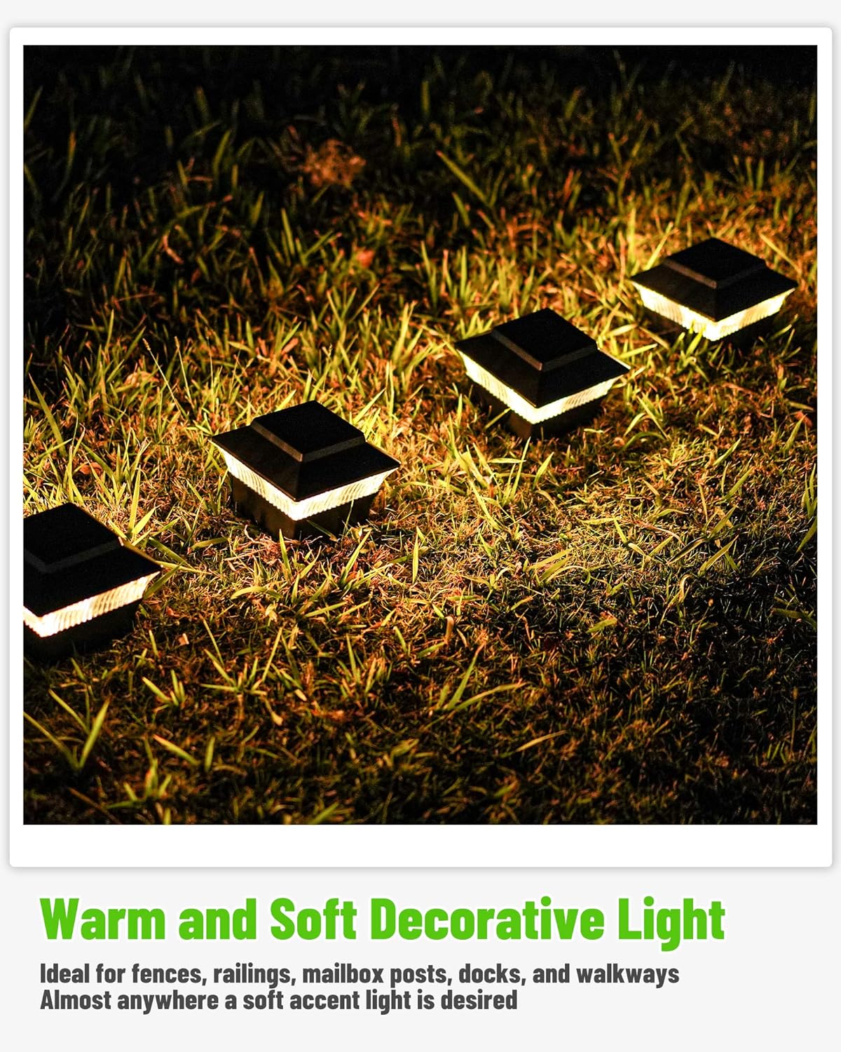 MOON-DE-AGE Fence Post Lights, 25 Lumens Deck Post Cap Light Solar Powered Outdoor Lighting, Fits for 4x4 or Larger Wooden Posts with 4x6 Base