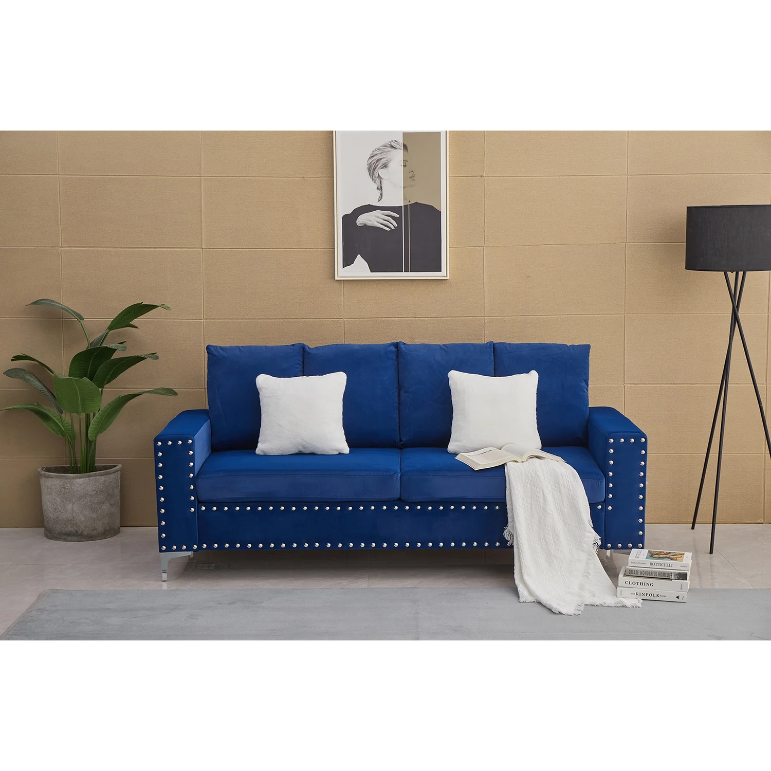 Kingway Furniture Armeni Velvet Living Room Sofa in Blue