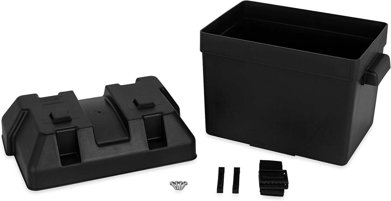 Camco Heavy Duty Double Battery Box with Straps and Hardware - Group GC2 | Safely Stores RV, Automotive