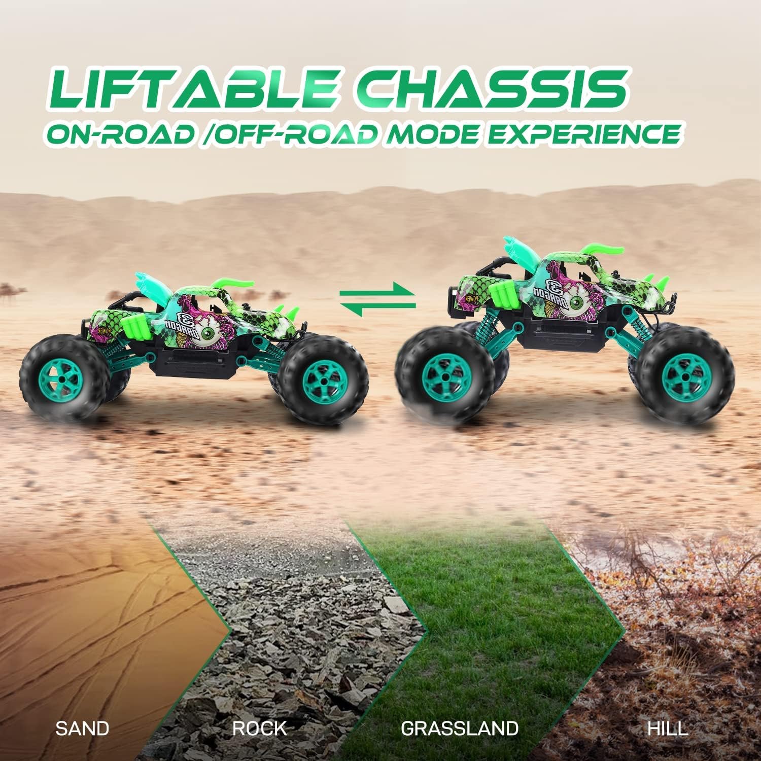 Remote Control Cars, Holyton 1:12 Large Scale Dinosaur Monster RC Trucks, 4WD Liftable Chassis Off Road Rock Crawler for Kids