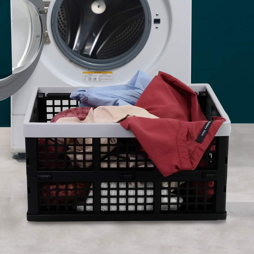 CadineUS 3 Packs 32 Quart Folding Collapsible Crates, Folding Storage Bin Pack of 2