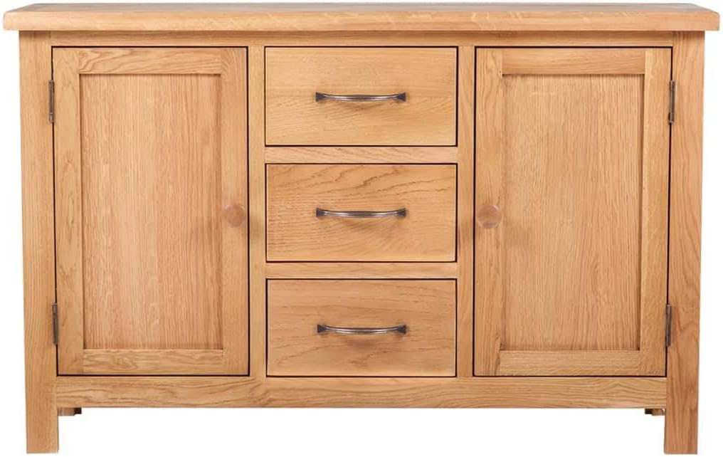 vidaXL Solid Oak Sideboard w/ 3 Drawers 2 Doors Side Storage Cabinet Cupboard