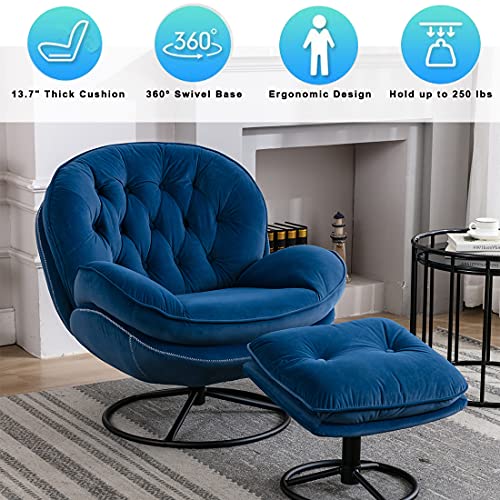 Baysitone Velvet Swivel Accent Chair with Ottoman Set, Modern Lounge Chair with Footrest, Comfy Armchair with 360 Degree Swiveling for Living Room