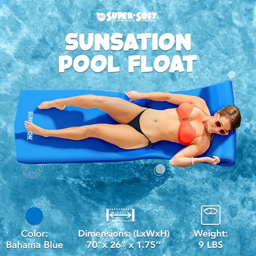 TRC Recreation Sunsation Vinyl Coated Foam Swimming Pool Float Mat Adult Lounger with Built-in Roll Pillow