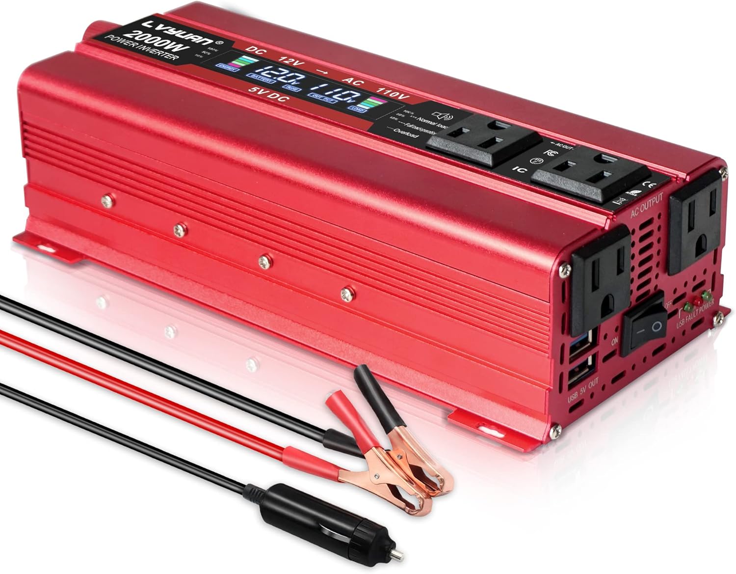 Cantonape 800W/2000W(Peak) Car Power Inverter DC 12V to 110V AC Converter with LCD Display Dual AC Outlets and Dual USB Car Charger for Car Home