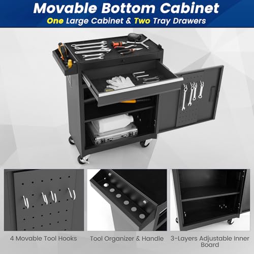 Goplus Rolling Tool Chest, 5-Drawer Tool Box Organizer w/Lockable Wheels & Sliding Drawers & Detachable Top & Adjustable Shelf