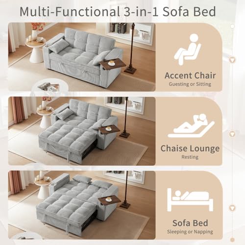 68.11" Corduroy Sleeper Chair Bed with USB Port, Cup Holders & Side Storage Pockets – 3-in-1 Foldable Sofa Bed for Guest Room, Living Room – White