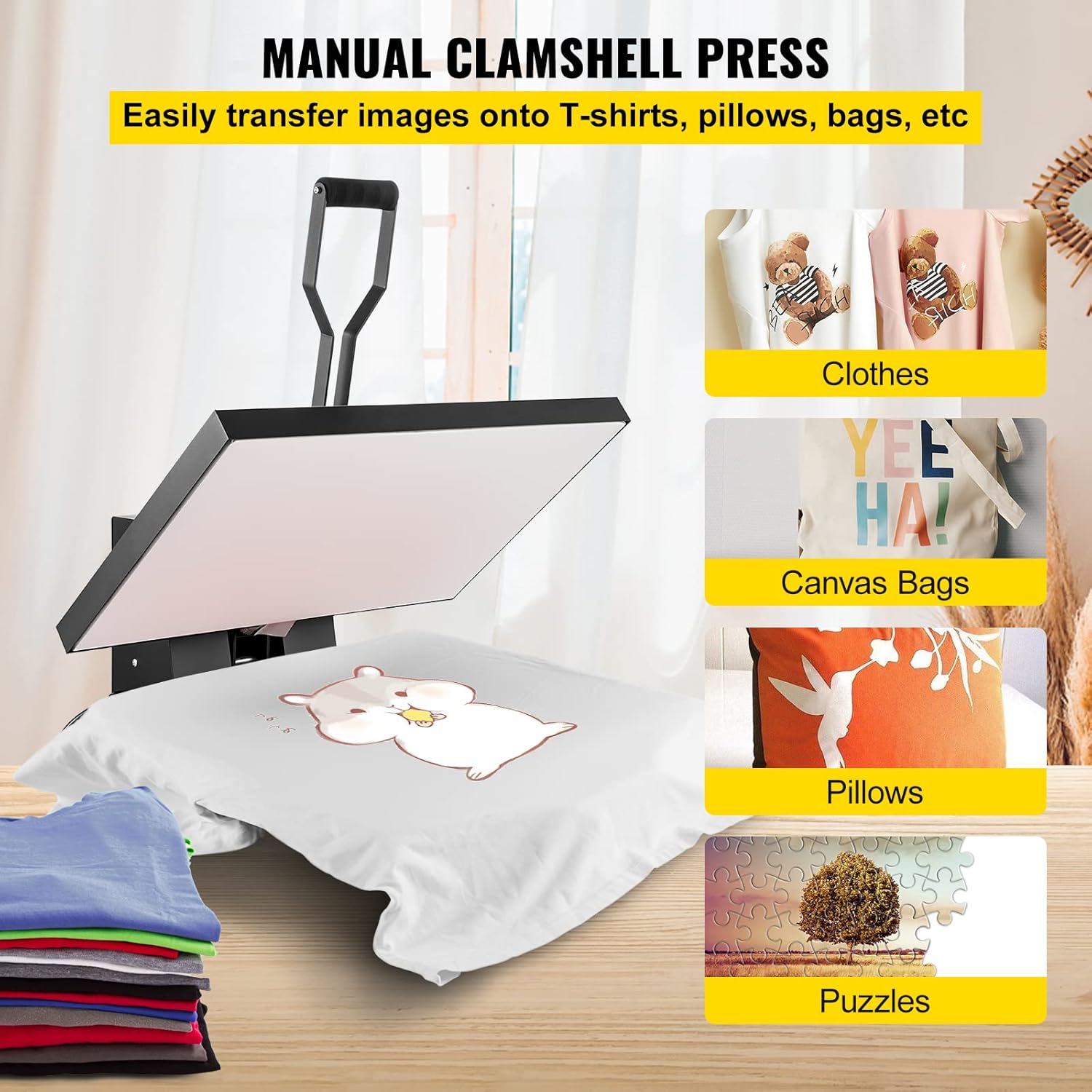VEVOR Heat Press Machine, 16x24in / 40x61cm, Clamshell Sublimation Transfer Printer Teflon Coated, Digital Precise Heat Control