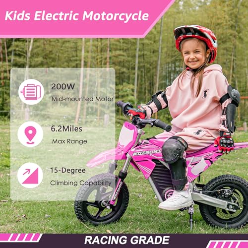 OLALA 36V Electric Dirt Bike for Kids Aged 4-8, Brushless 350W Racing Grade Electric Motorcycle, Up to 18.6MPH & 3 Speed Settings, Dual Disc Brakes