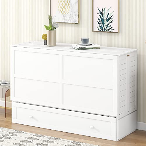Queen Size Murphy Bed Wall Beds with Storage Shelves,Hide Away Bed Frame Easily Folds into Wood Cabinet,W/Mattress Holder,for Small Space,Guest Room