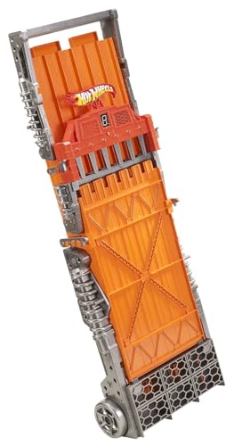 Hot Wheels Toy Car Playset with Lights, Sounds & 6 1:64 Scale Vehicles, Super 6-Lane Raceway, 8-foot Track that Rolls Up for Storage