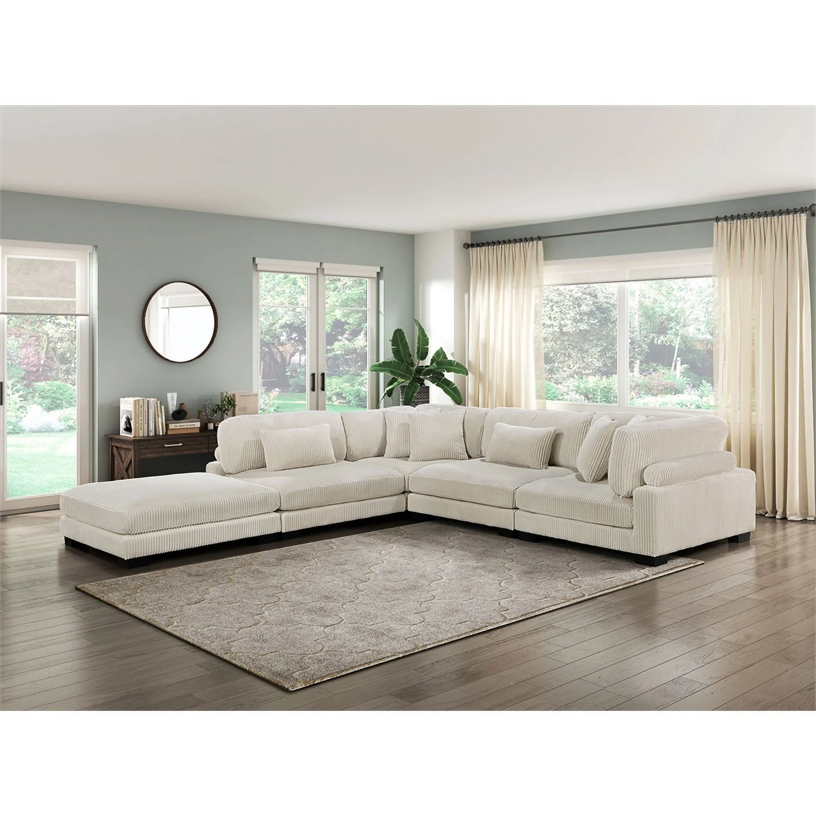 Lexicon Traverse 5-Piece Corduroy Fabric Modular Sectional in Beige