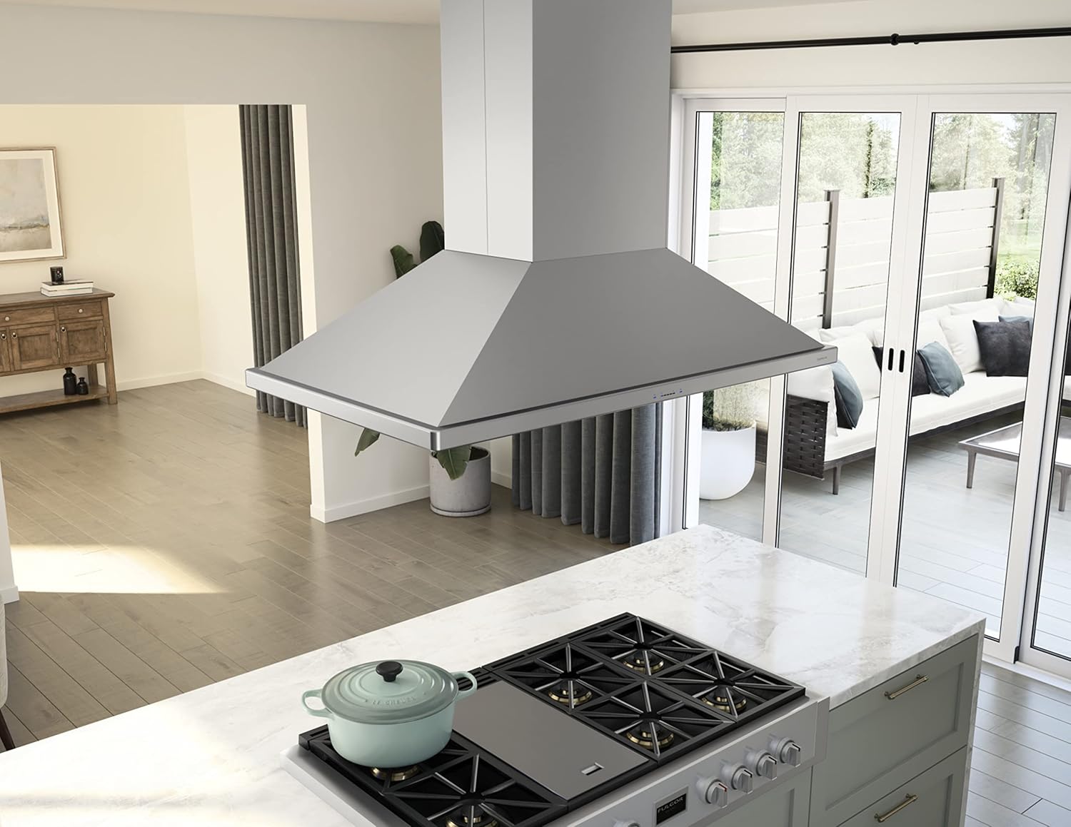 Zephyr ZSL-E42C Sienna Pro Island 390-1200 CFM 42 Inch Wide Island Range Hood with Airflow Control Technology and ICON Touch Controls