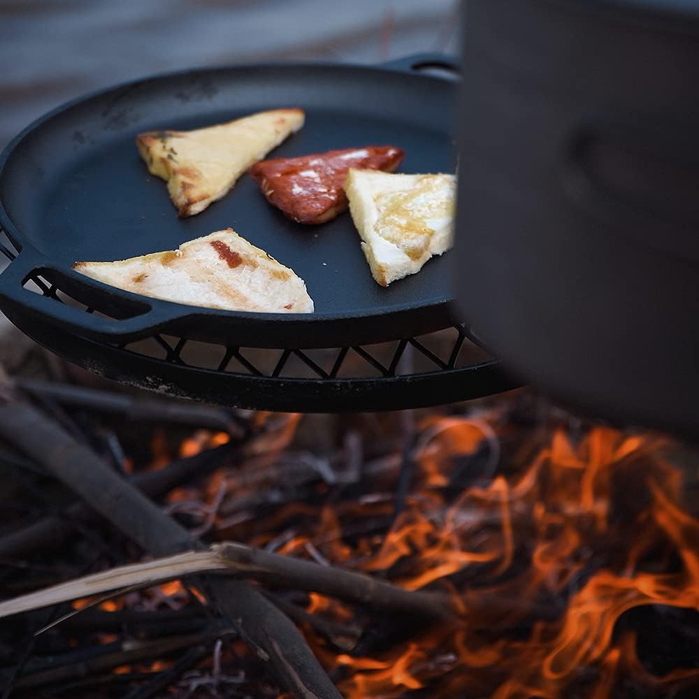 2in1 Swivel Campfire Grill Gate, Adjustable Camping Grill Grates Over Fire Pit, Heavy Duty Camp Fire Cooking Equipment for Outdoor
