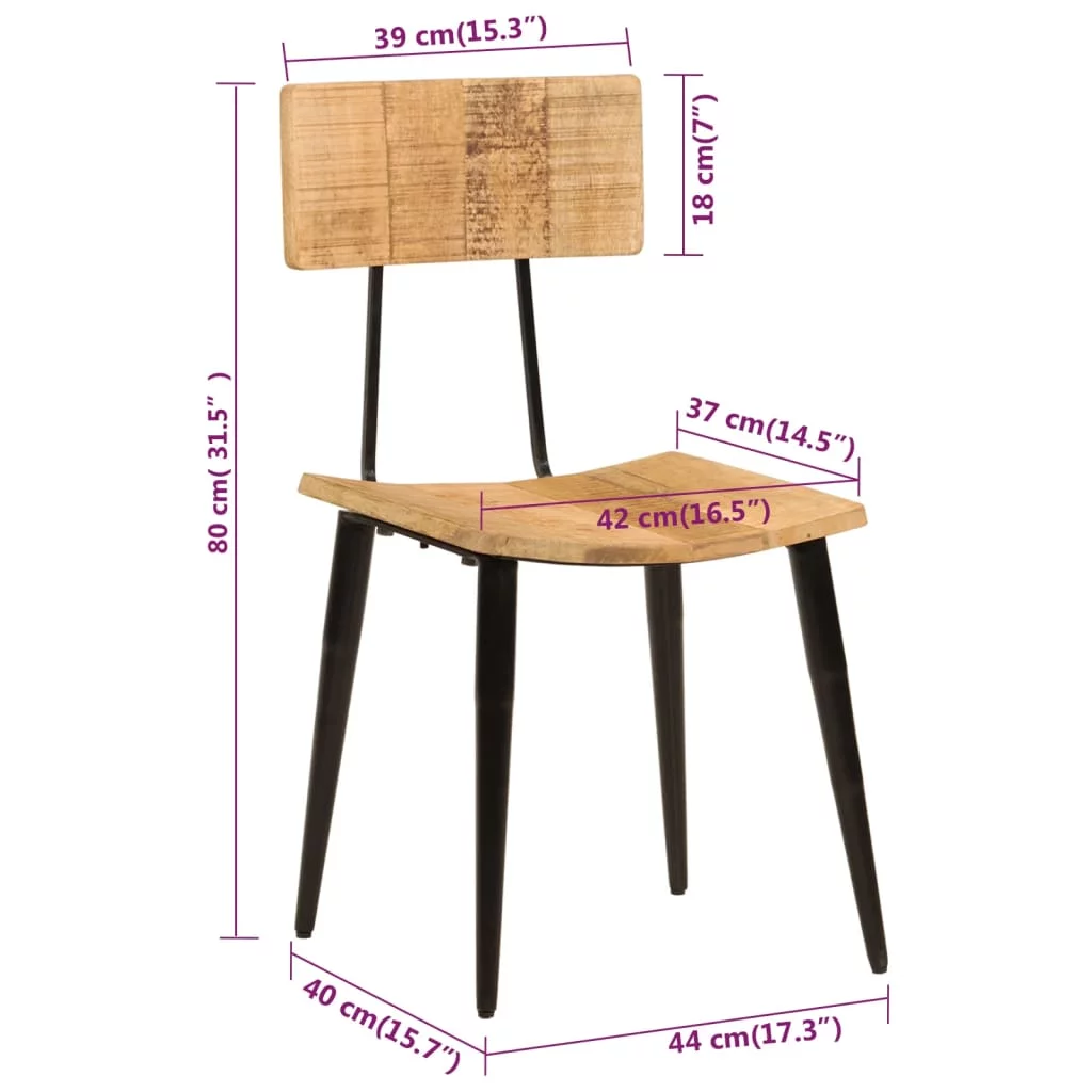 Tomshoo 2 pcs Antique-Style Dining Chairs, 17.3x15.7x31.5, Crafted from Durable Solid Mango Wood with Dense Grains, Stable Iron Frame