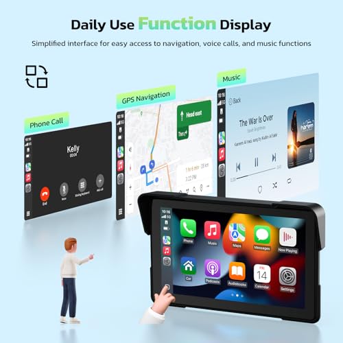 LAMTTO 7-Inch Wireless Motorcycle Carplay GPS Navigation System with Apple Carplay and Android Auto