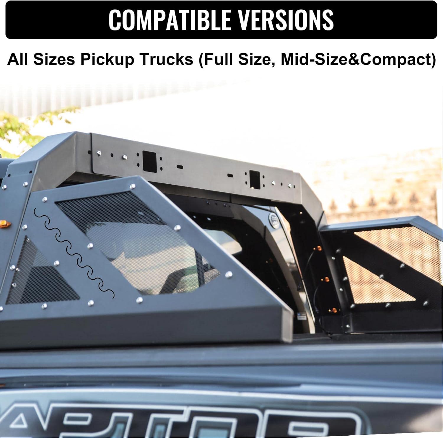 VEVOR Truck Roll Bar Chase Rack Adjustable with 6 Amber Auxiliary Side Marker Lamps, Universal Fit for Pickup Trucks