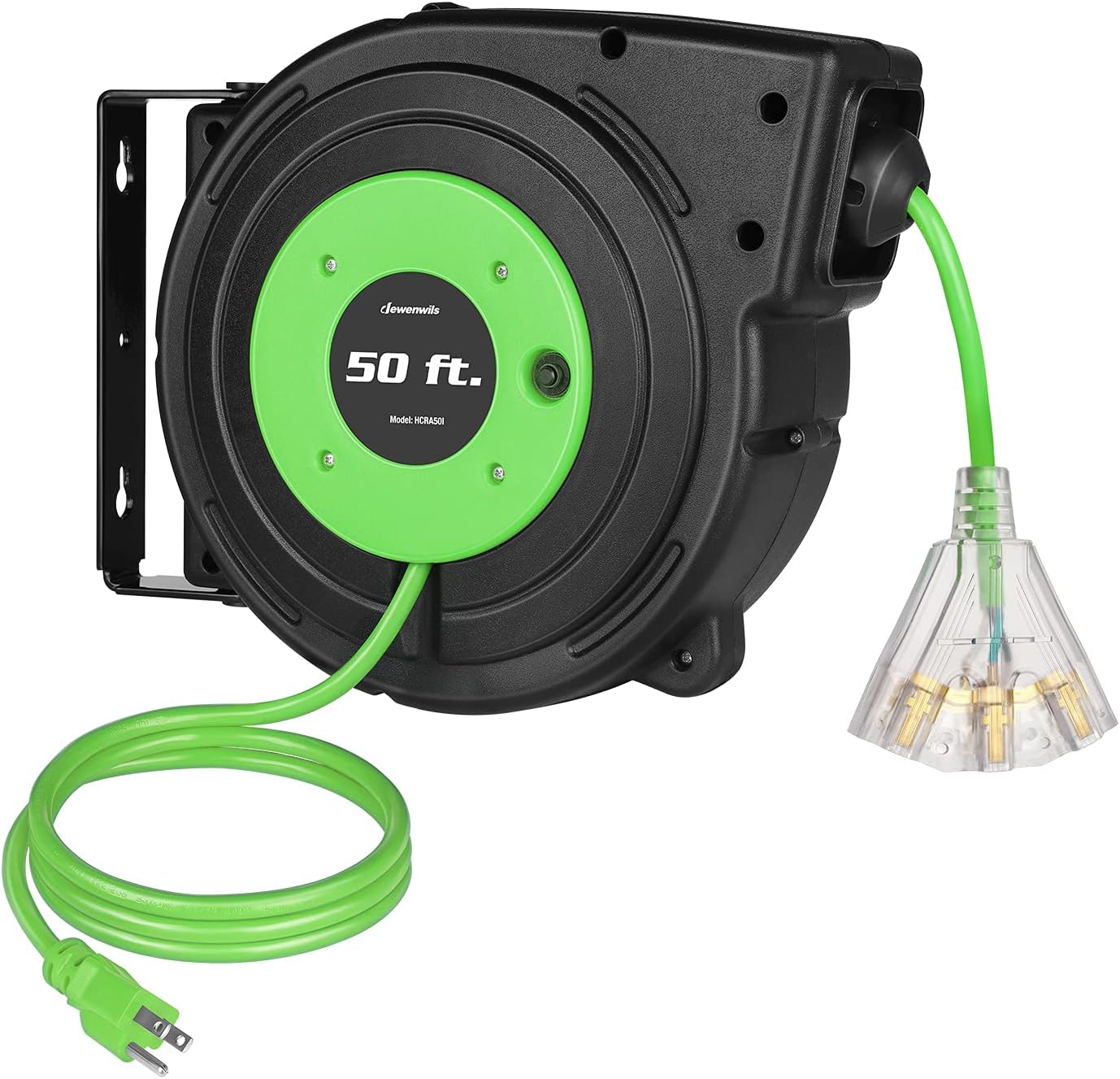 DEWENWILS Retractable Extension Cord Reel, 50FT Power Cord Reel with 14AWG/3C SJTOW, 13A Circuit Breaker, Wall/Ceiling Mounted