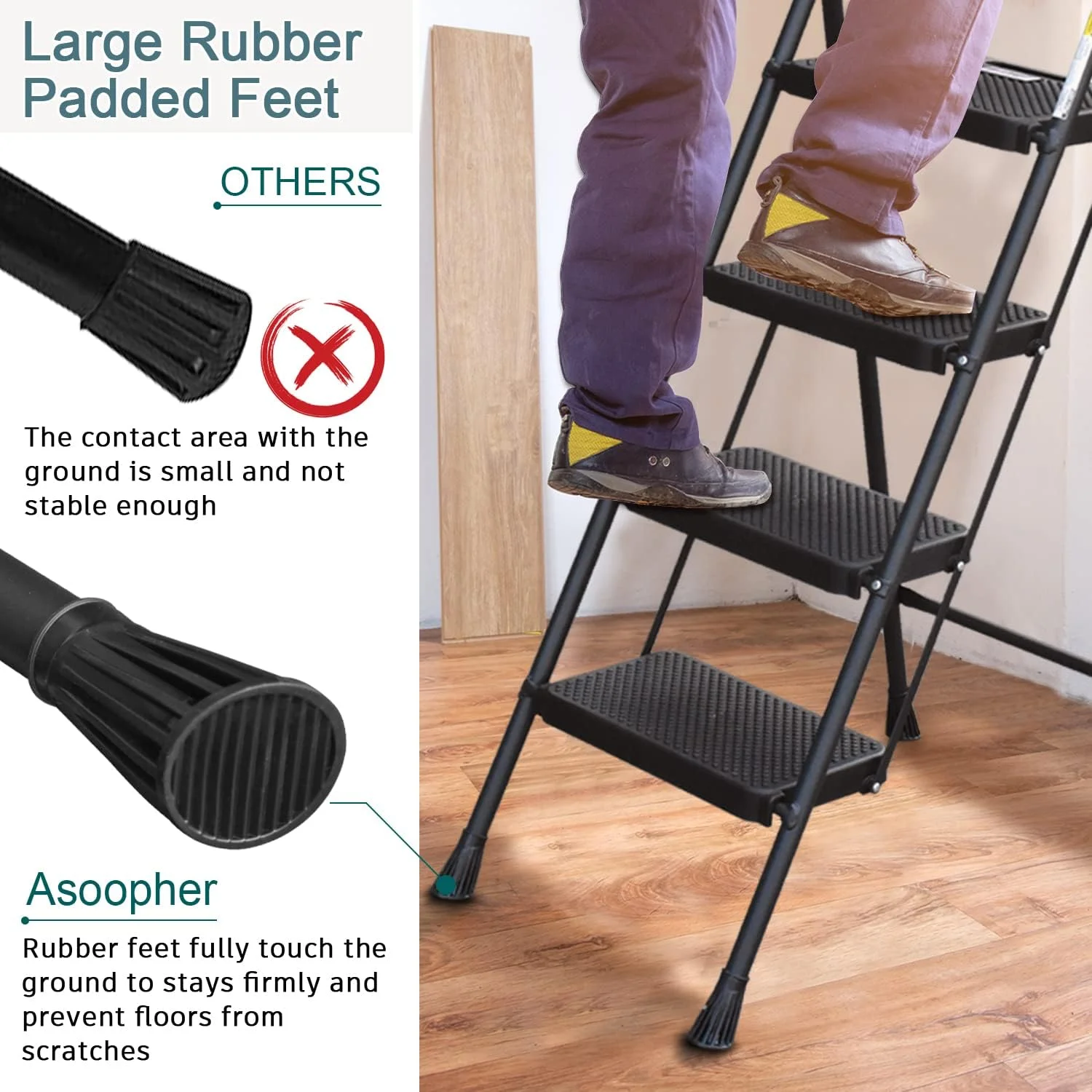 4 Step Ladder with Tool Tray, Folding Step Stool with Wide Non-Slip Pedal and Comfort Handgrip for Household and Office
