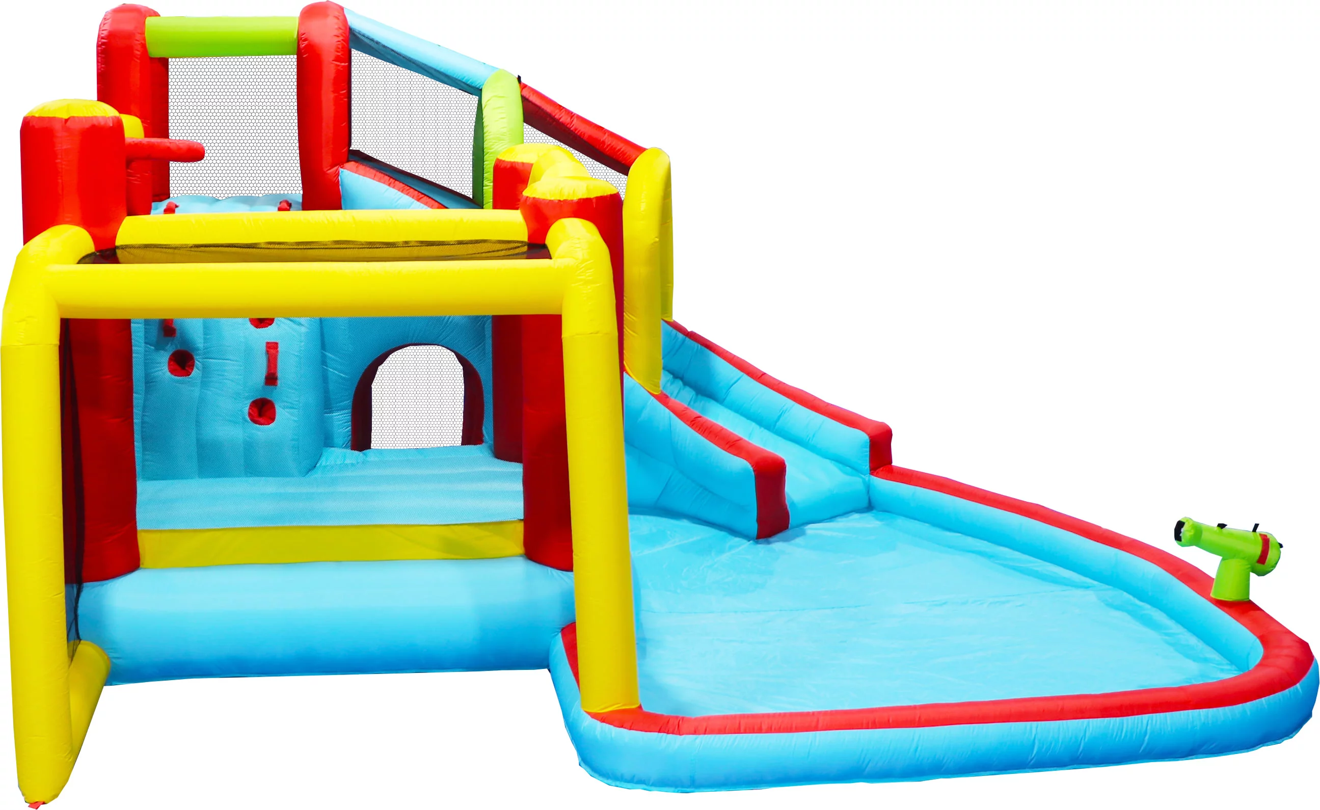 BATE 7 in 1 Kids Inflatable Slide Water Park Bouncing House Outdoor Soccer Garden Bouncer with Splash Pool & Climbing Wall & Basketball & Football