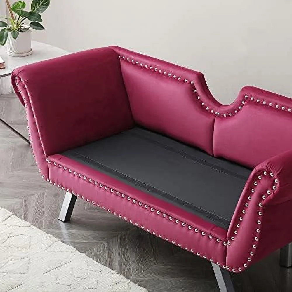 NLIBOOMLife Velvet Ottoman Bench for Bedroom End of Bed Modern Mid-Century Flared Arm Small Loveseat Sofa Couch Rolled Armed Entryway Long Ottoman