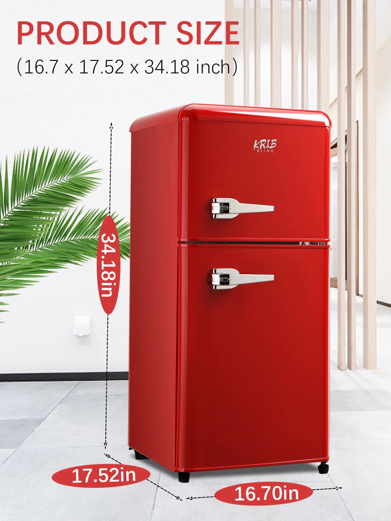 KRIB BLING 3.5 Cu.ft Mini Fridge with 7 Level Thermostat, Compact Refrigerator with Freezer on Top, Ideal for Dorm, Office, Black