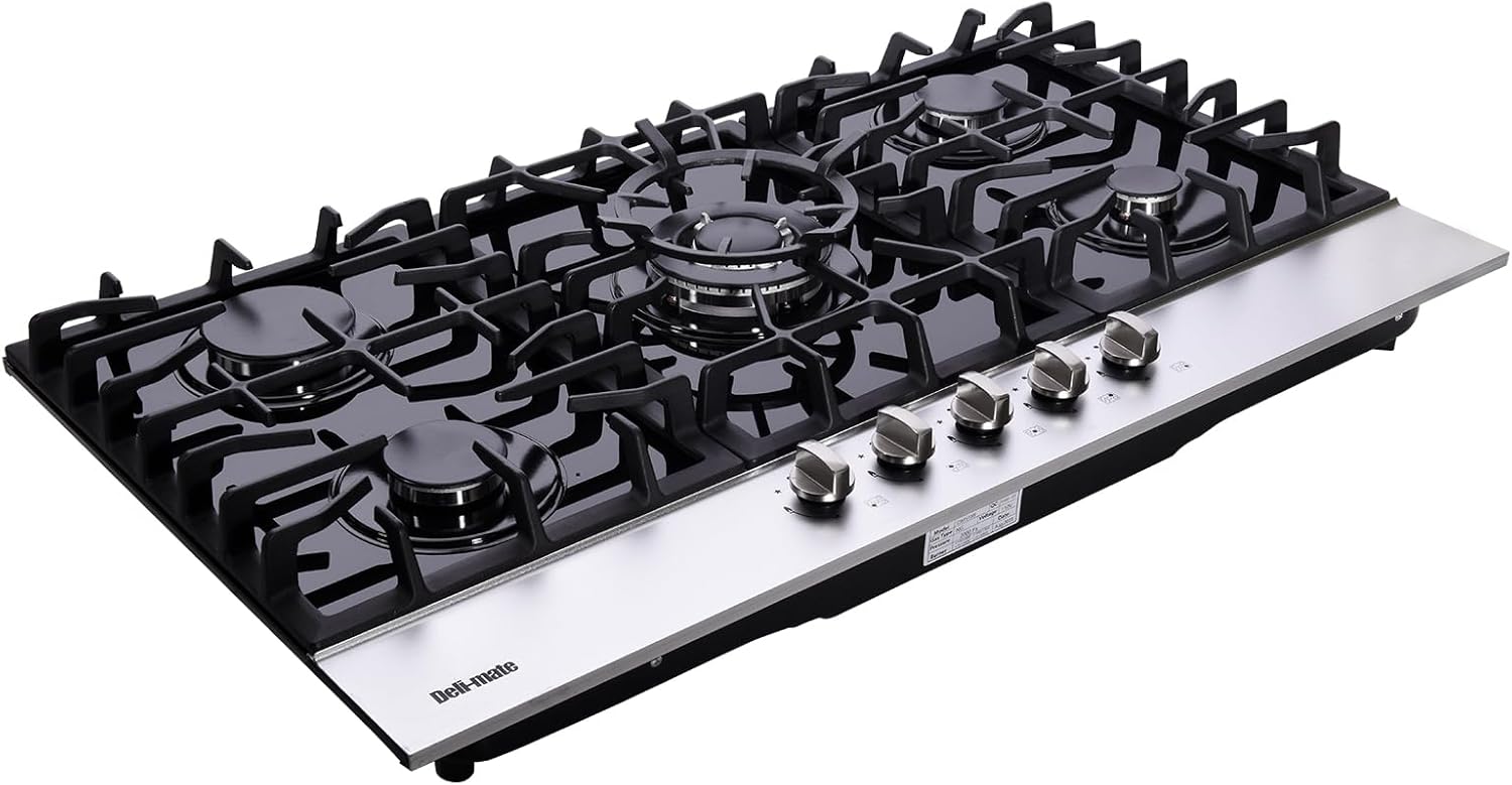 36 Inch Gas Cooktop, Built-in Tempered Glass 5 Burners Gas Stovetop LPG/NG Convertible Gas Stove Top Dual Fuel Gas Hob DM5189-01