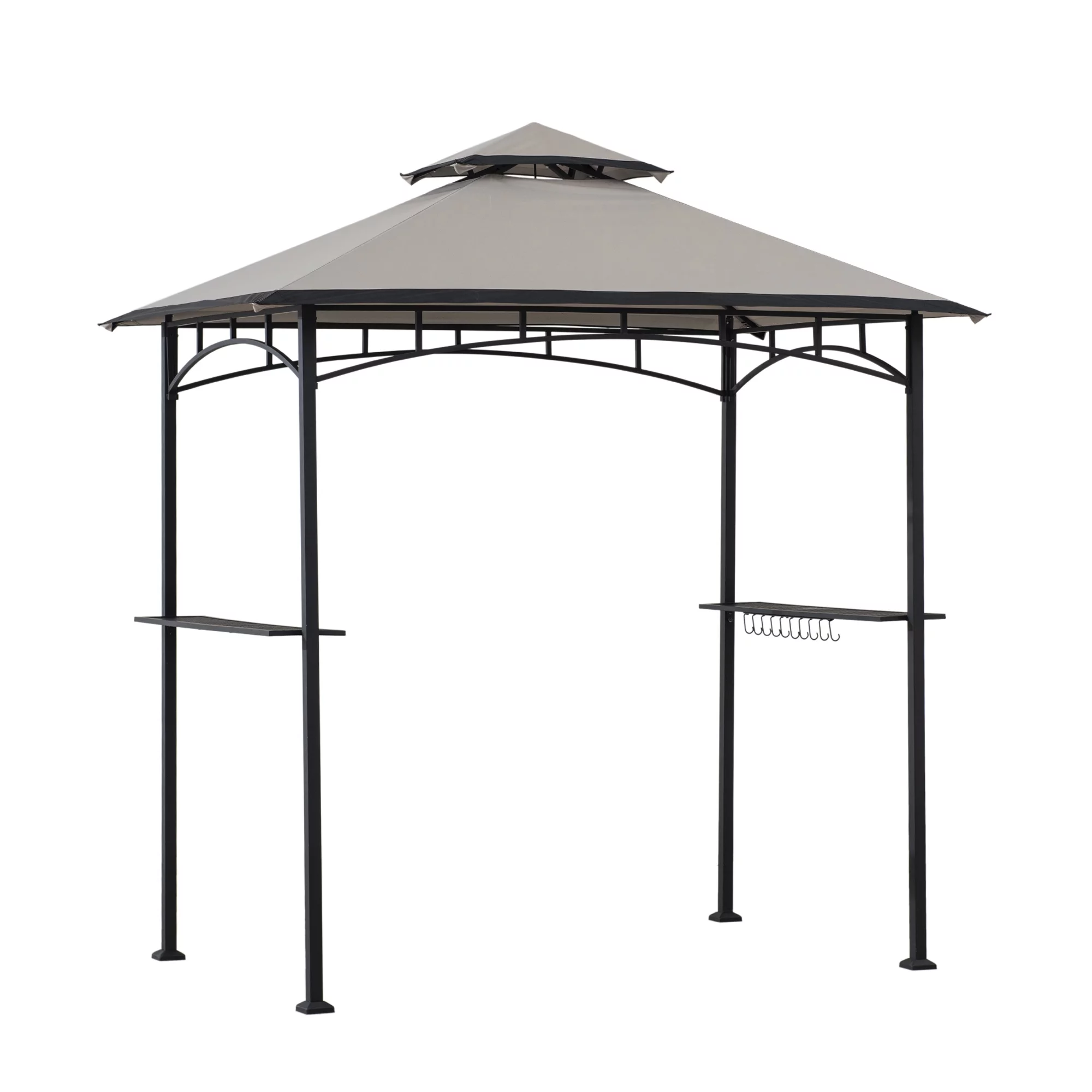 Sunjoy 5 x 8 ft Black Steel Frame Double Tiered Canopy Grill Gazebo for Outdoor, Patio, Garden, and Backyard Activities,Gray and Black