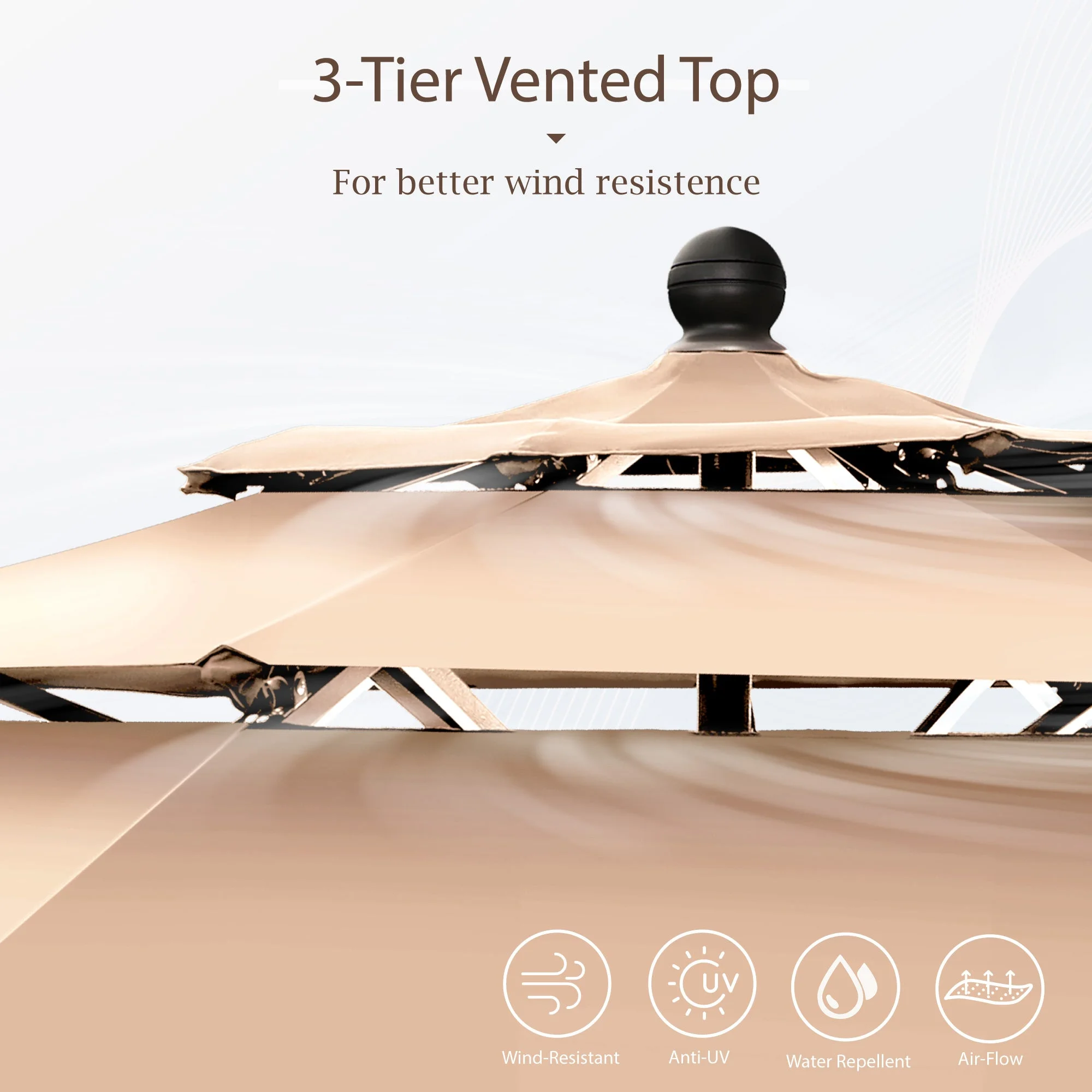 Sophia & William 10ft 3 Tier Auto-Tilt Outdoor Patio Umbrella Beach Garden Double Vented Table Umbrella with Push Button and Crank,Beige