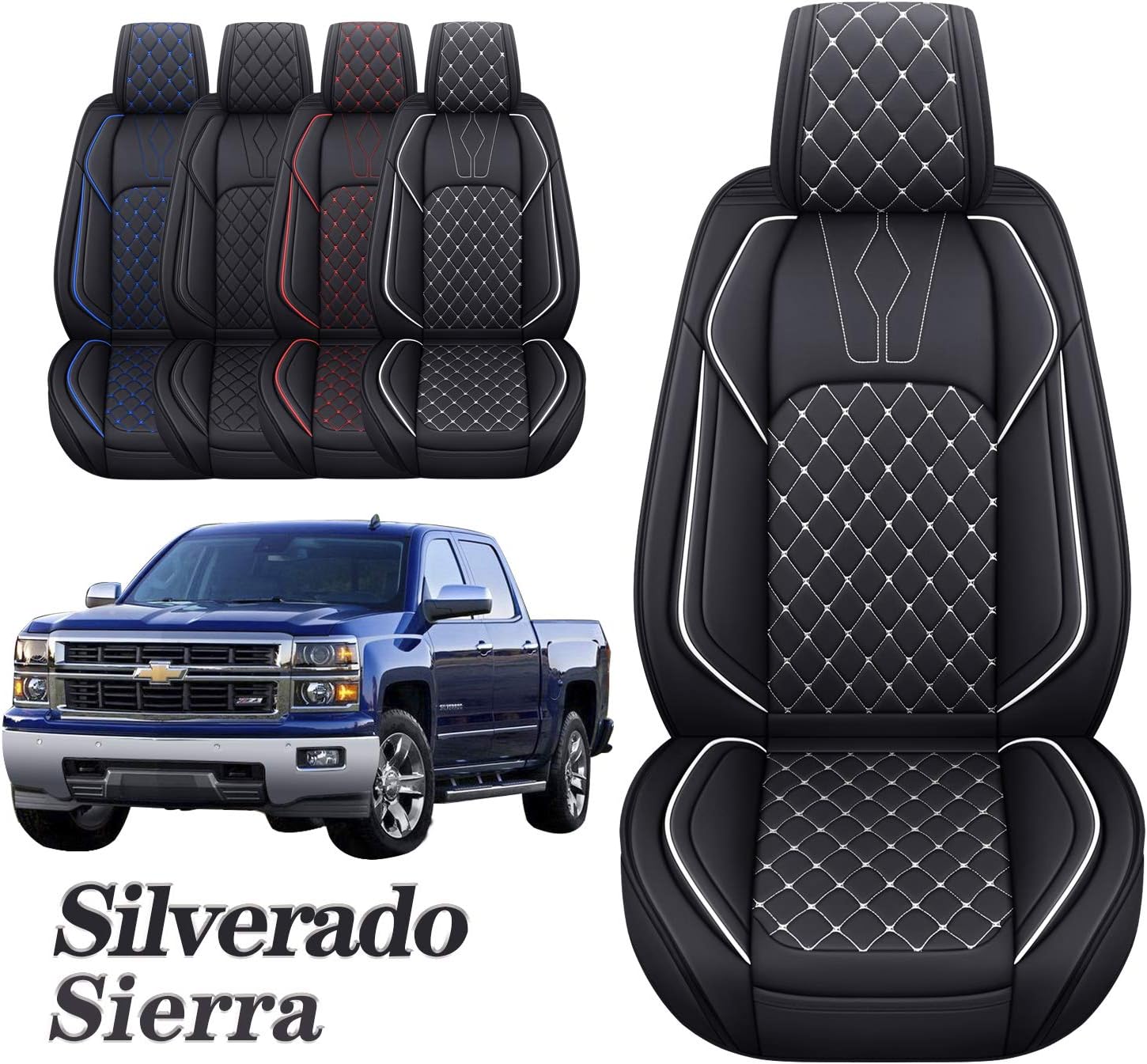 YIERTAI Chevy Chevrolet Silverado GMC Sierra Car Seat Covers Full Set with Waterproof Leather fit 2007-2022 1500 2500 3500 HD Crew Double Extended