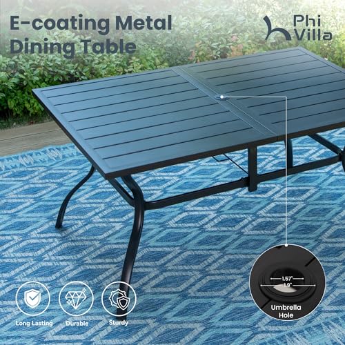 PHI VILLA 5 PCS Outdoor Patio Dining Set with Swivel Dining Chairs (Blue) and 37"x 37" Metal Steel Dining Table(1.57" Umbrella Hole)