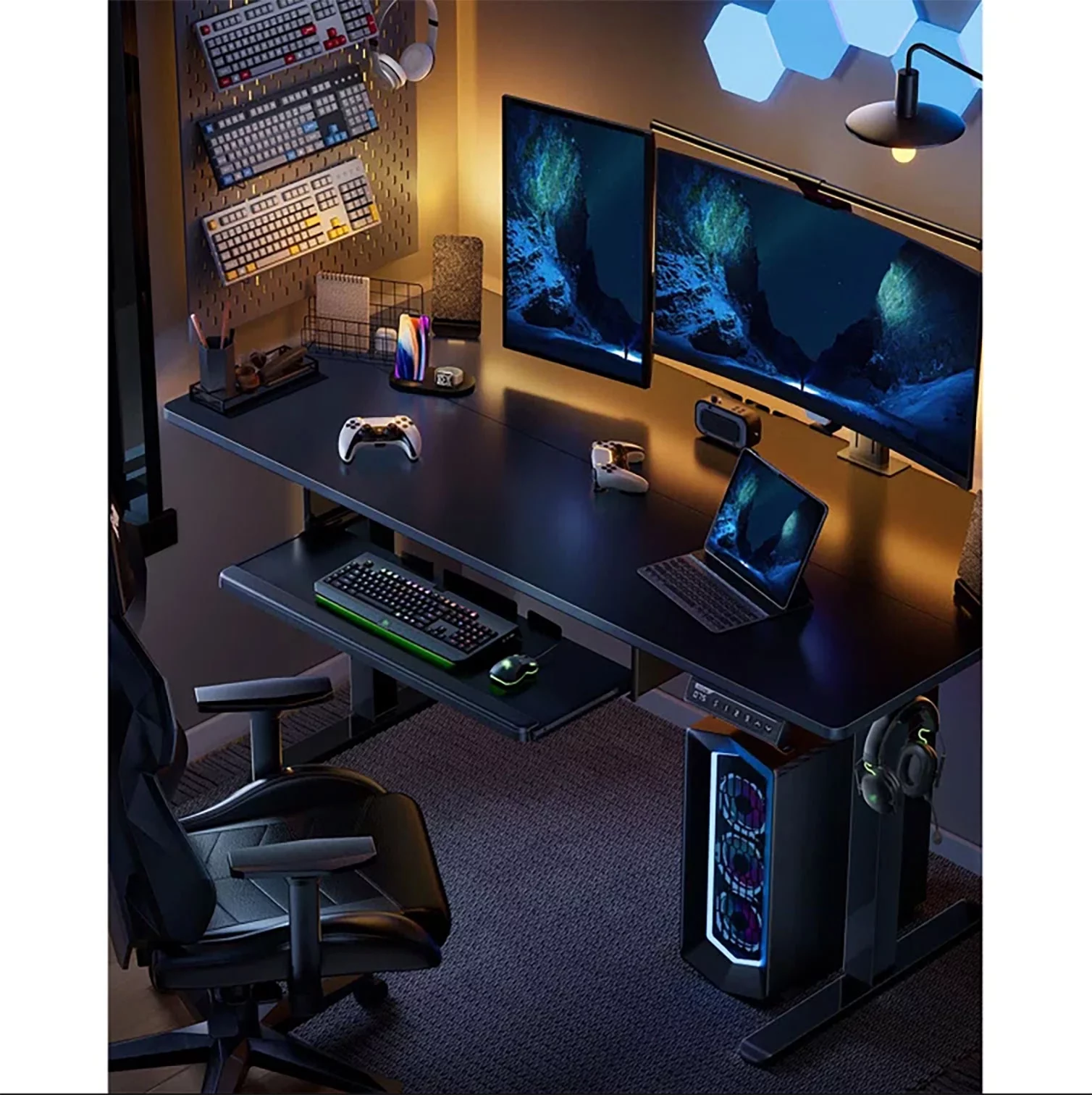 Electric Standing Desk with Keyboard Tray 55 x 28 inches Height Adjustable Gaming Sit Stand up Desk for Home Office Work