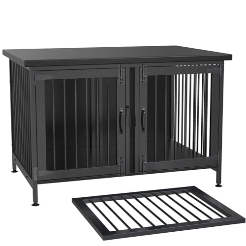 GDLF Double Dog Crate with Divider for 2 Small or 1 Dog, Furniture Style Kennel Indoor Cage with Removable Panel (Int.dims:36.2”Wx24.5”Dx21”H), Black