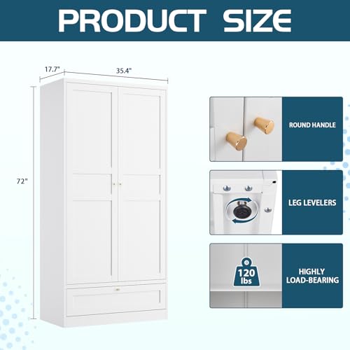 MIIIKO Steel Cabinet Wardrobe, Metal Locker Cabinet with Hanging Rod, Metal Clothing Locker Storage for Home, Office, Garage and Changing Room