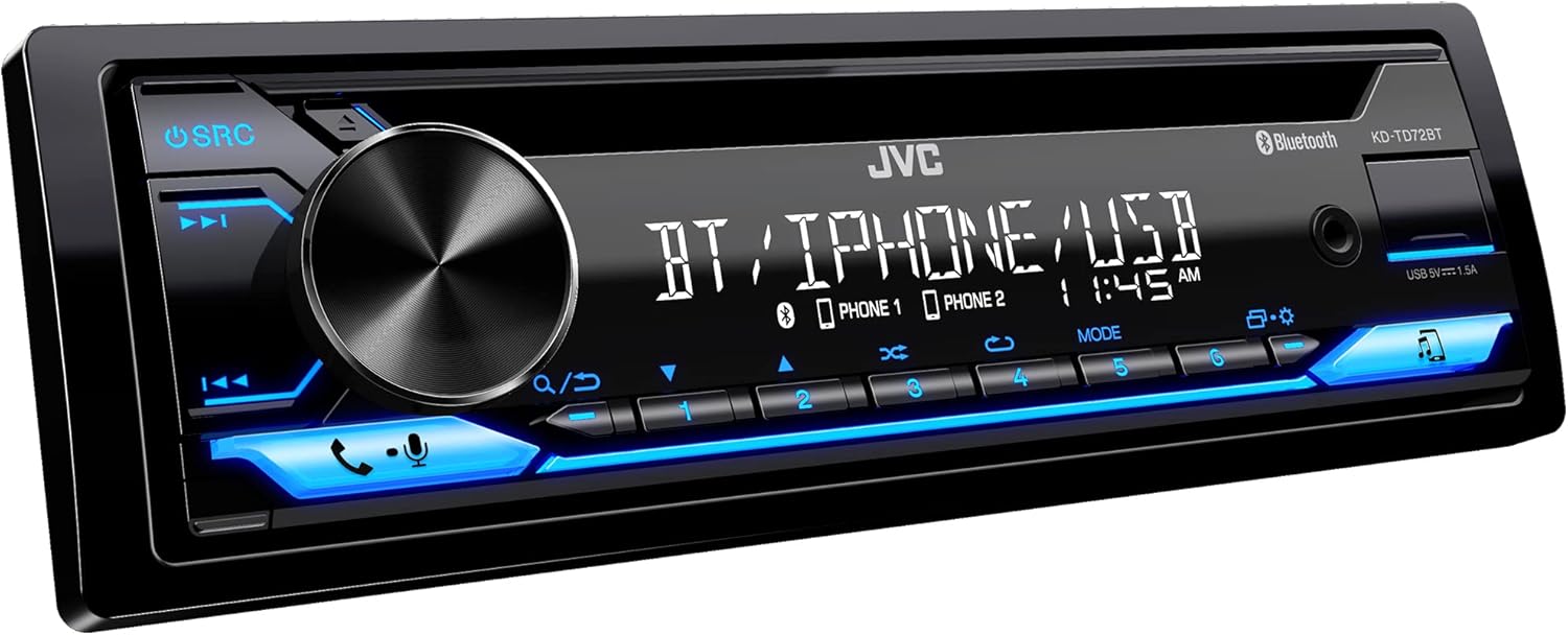 JVC KD-TD72BT Bluetooth Car Stereo with USB Port, AM/FM Radio, CD and MP3 Player, 13-Digit LCD Dual-Line Display, Single Din, 13 Band EQ