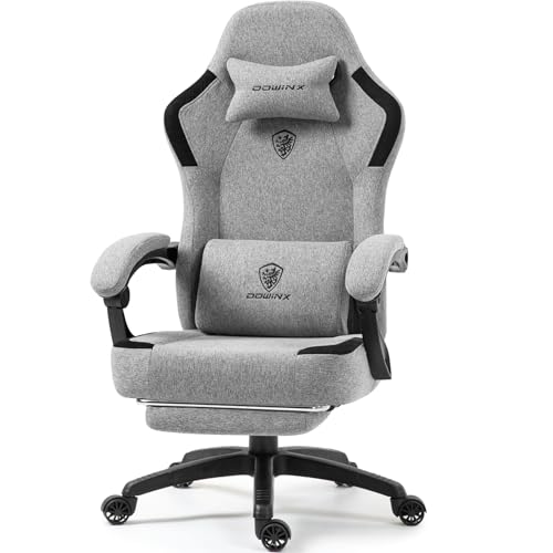 Dowinx Fabric Gaming Chair with Pocket Spring Cushion,Breathable Computer Chair with Massage Lumbar Support and Footrest