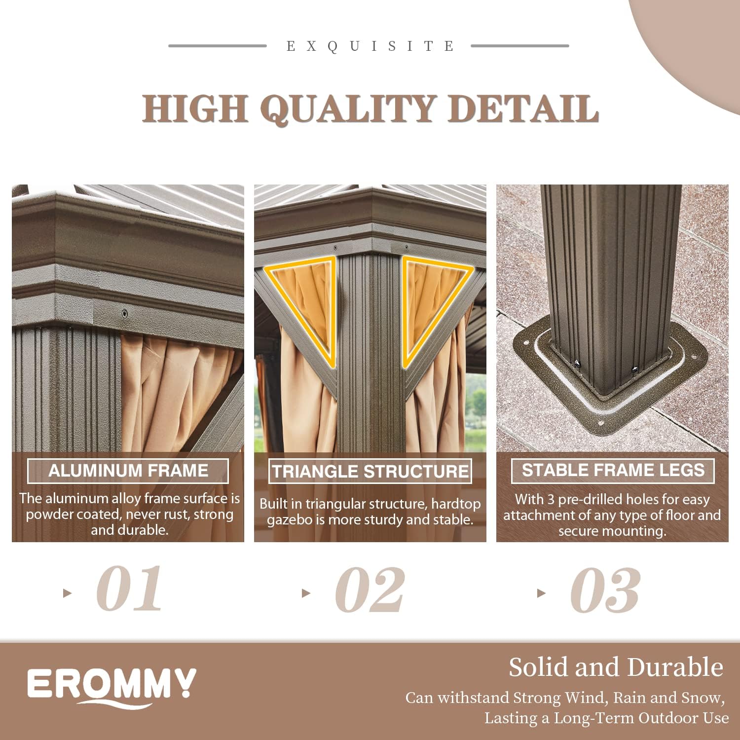 EROMMY Hardtop Gazebo Galvanized Steel Outdoor Gazebo Canopy Double Vented Roof Pergolas Aluminum Frame with Netting and Curtains for Garden,Patio