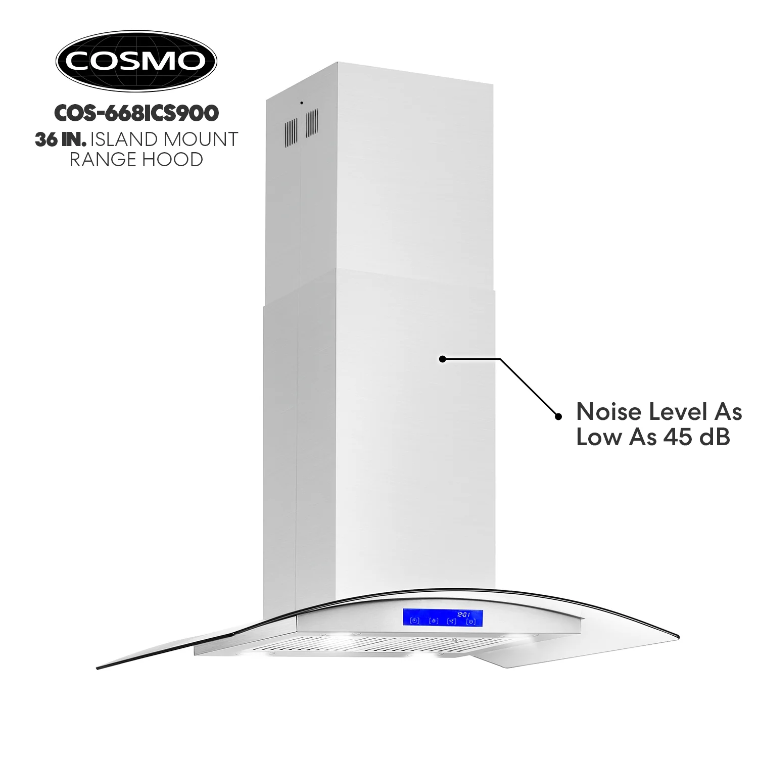 Cosmo 36 in. Ducted Island Range Hood in Stainless Steel with LED Lighting and Permanent Filters