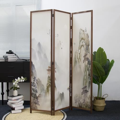 6 Panel Room Divider Screen,Double Faced Room Divider Folding Wall Divider for Room Separation,Mountains and Waters Landscape,67" H x 94.5" W