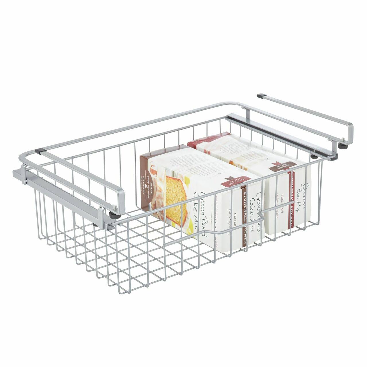 mDesign Large Metal Wire Hanging Pullout Drawer Basket - Sliding Under Shelf Storage Organizer - attaches to Shelving - Easy Ins