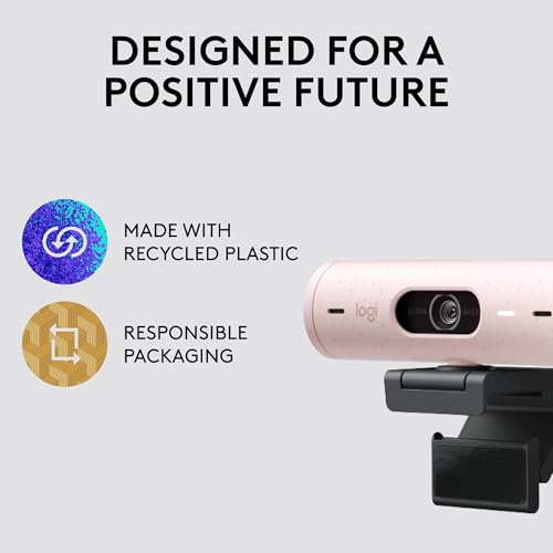 Logitech Brio 500 Full HD Webcam with Auto Light Correction,Show Mode, Dual Noise Reduction Mics, Webcam Privacy Cover, Works with Microsoft Teams