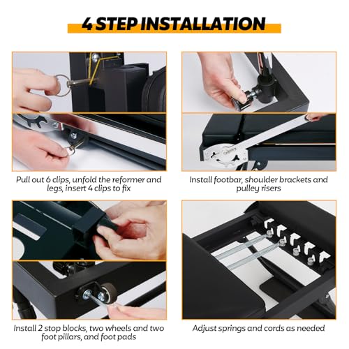 Foldable Pilates Reformer for Home Use, Portable Pilates Machine Reformer with Adjustable Resistance, Springs and Cords, Compact, Lightweight