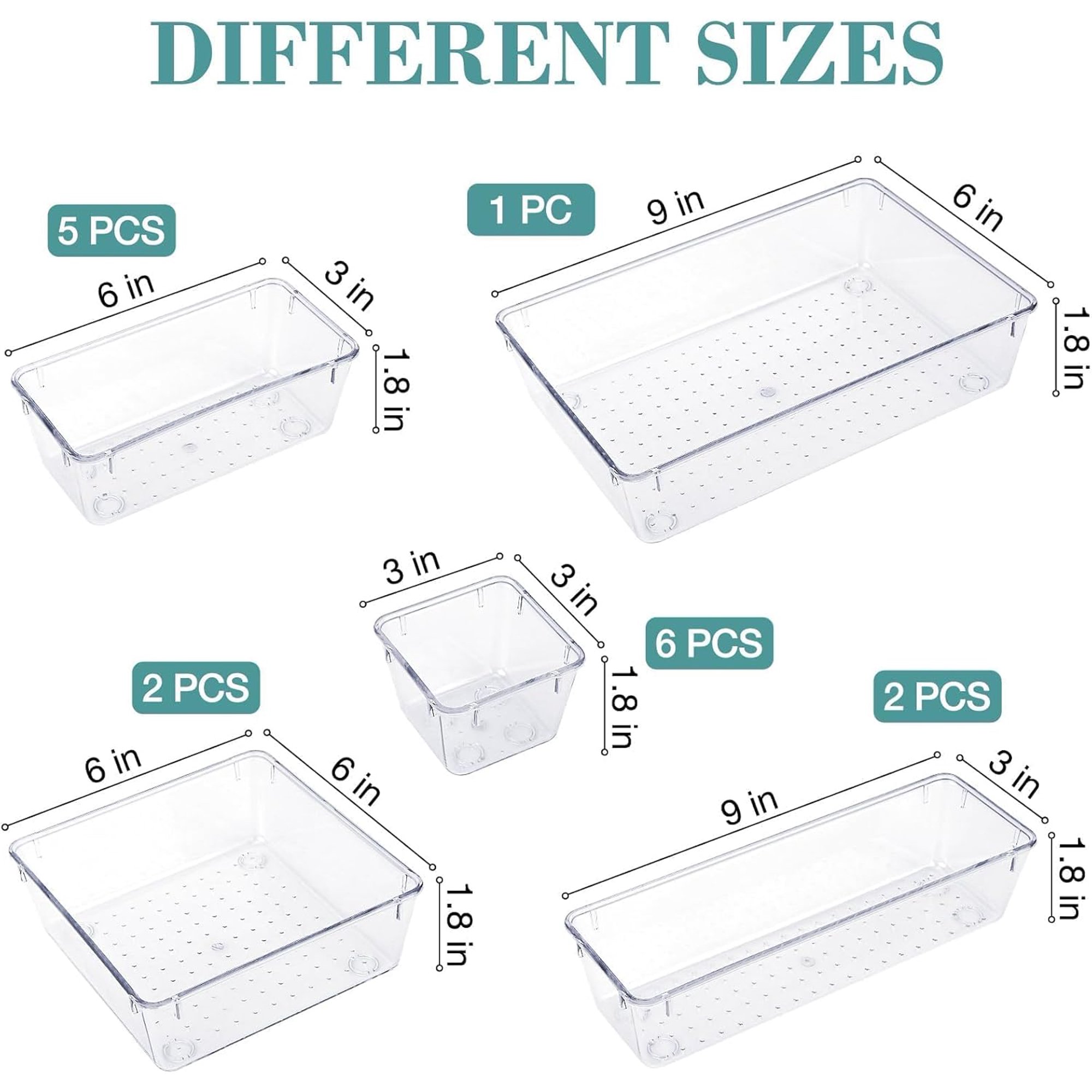 16 PCS Drawer Organizer Set, 5 Varied Size Bathroom and kitchen Drawer cabinet organizer Trays, Clear Storage Bins for Makeup, Jewelry
