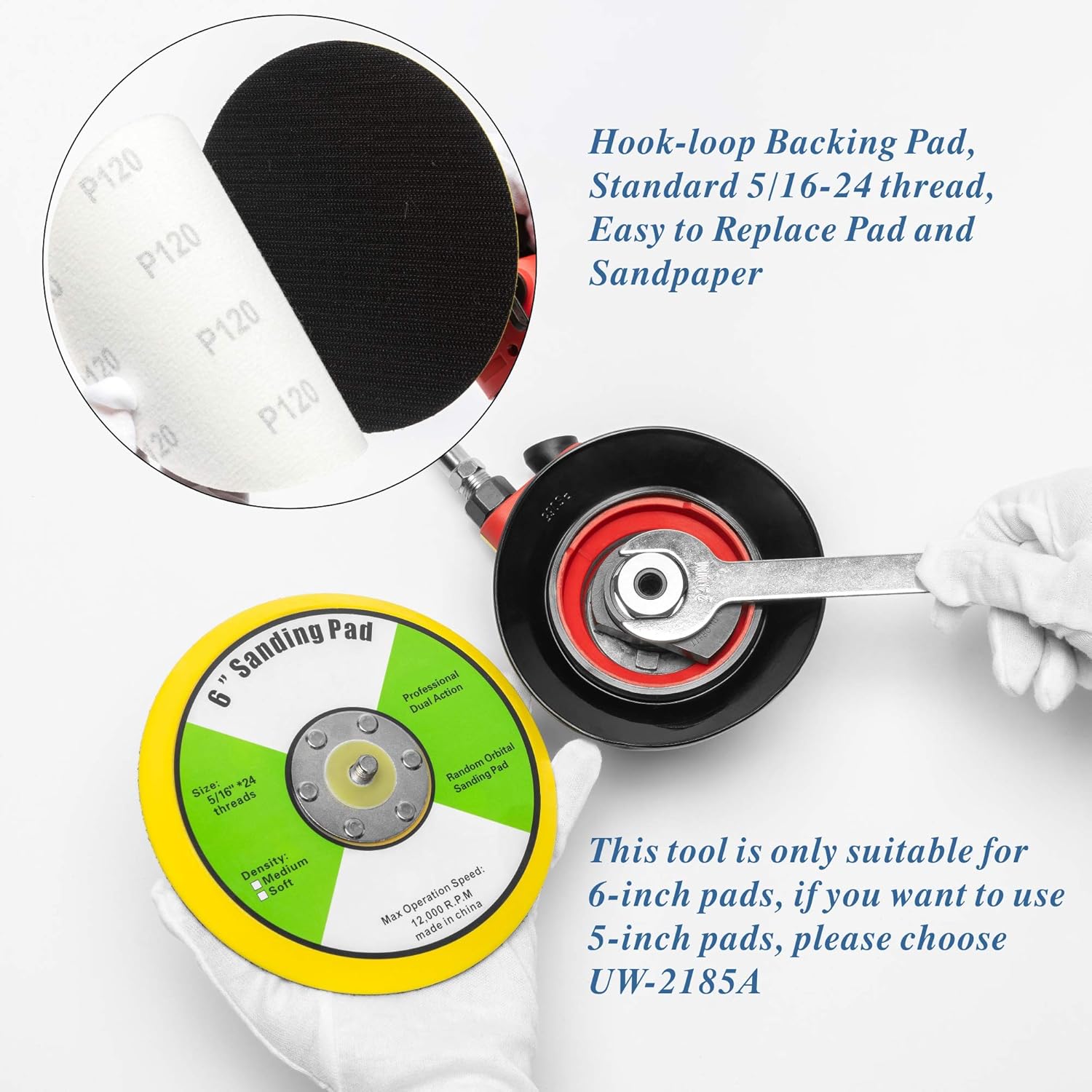 6-inch Air Random Orbital Sander by UPWOOD, Heavy Duty Palm Air Powered Sander Pneumatic Sander with 10pcs Sandpapers