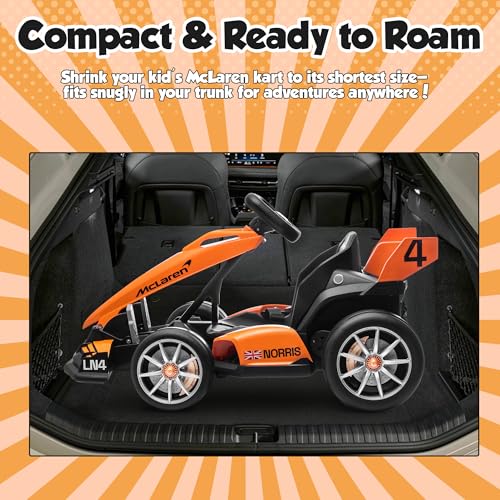 ENYOPRO 24V 7Ah Electric Go Kart for Kids, Licensed McLaren Go Cart w/3-Section Adjustable Seat, Soft Start & Brake Pedal
